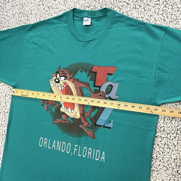 VTG 90s Taz Orlando Florida Mens Shirt XL Velva Sheen Tasmanian Devil Green USA - Picture 8 of 11